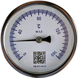 Bimetall-Axialthermometer Elephant TB-311-A1,5 PN10-24, Edelstahl, Eintauchlänge 46-200mm, Genauigkeitsklasse - 1,5