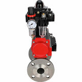 Edelstahl-Kugelhahn Elephant BVFPT-ISO.304.180 dreiteilig, Gehäusewerkstoff - Edelstahl SS304, Dichtung - PTFE, Flansch, voller Durchgang, pneumatischer Antrieb Elephant DA, pneumatischer Verteiler 4M310-08 220 V, Endschalterblock APL-410N EX, Luft