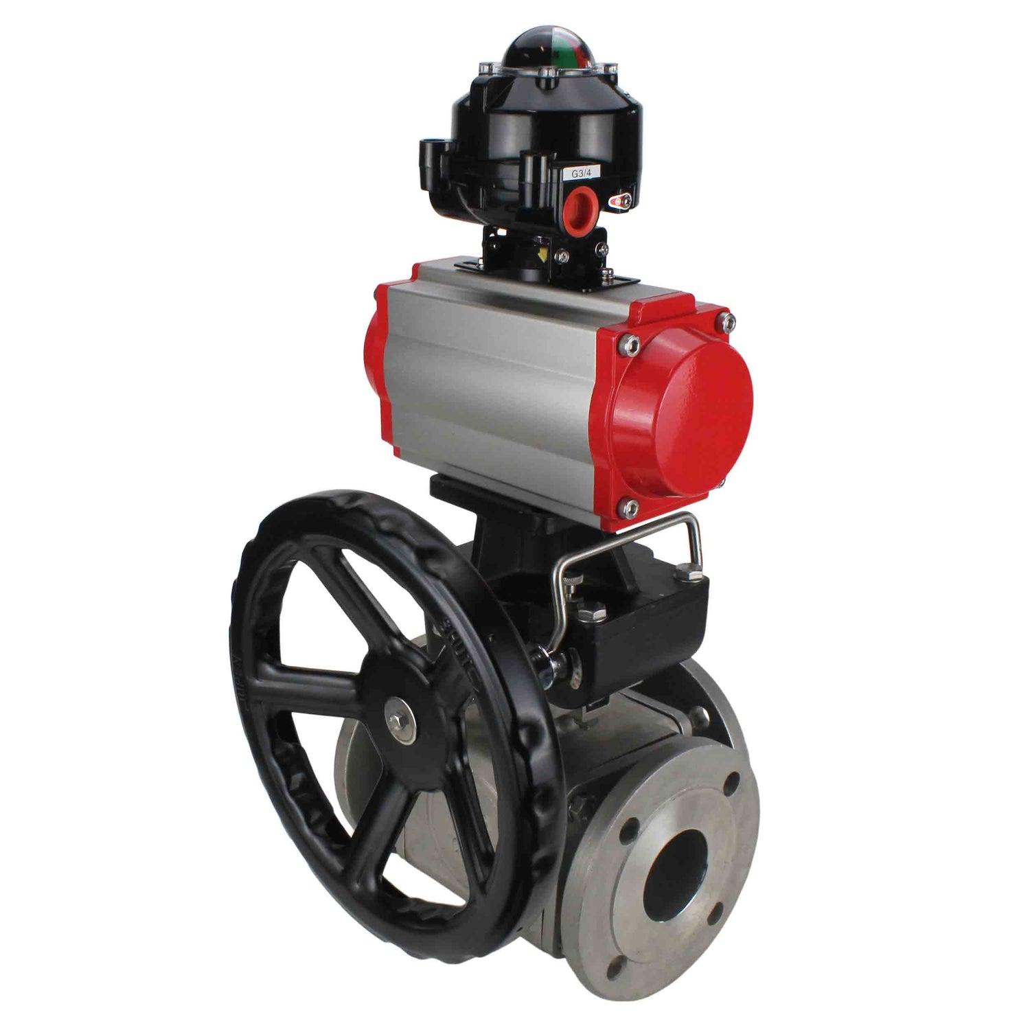 Kugelhähne Elephant BV3232P(4 Stück)-FP-3WL-F-ISO-H 16 bar Vollbohrung, geflanscht, Gehäuse - Edelstahl SS316, ISO-Flansch F03/F04-F10/F12, quadratisch 9x9-19x19, mit pneumatischem Antrieb PA-DA, LSU APL-510N EX und Doubler MON3-700-T38-ISO