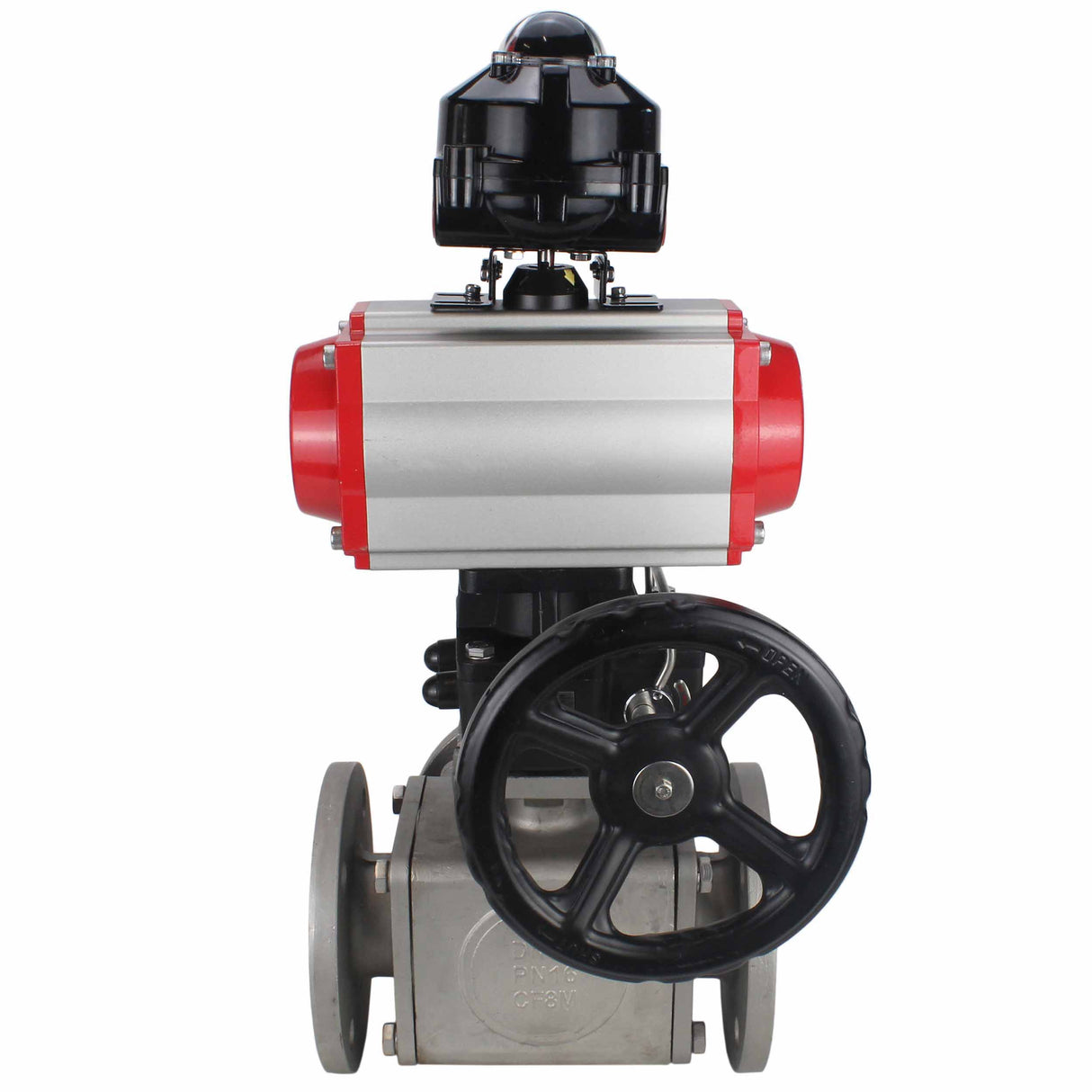 Ball valves Elephant BV3232P(4pc)-FP-3WL-F-ISO-H 16 bar full bore, flanged, body - stainless steel SS316, ISO flange F03/F04-F10/F12, square 9x9-19x19, with pneumatic drive PA-DA, mon/distributor 4M310-08 24V, LSU APL-510N EX and Doubler MON3-700-T38-ISO