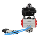 Kugelhähne Elephant BV3232P(4 Stück)-SP-3WL-T-ISO-H, Gehäusematerial - Edelstahl AISI 316, Dichtung - PTFE / PTFE / Teflon, mit pneumatischem Doppelwirkungsantrieb PA-DA, 4V320-08 220V, LSU APL-410N Ex