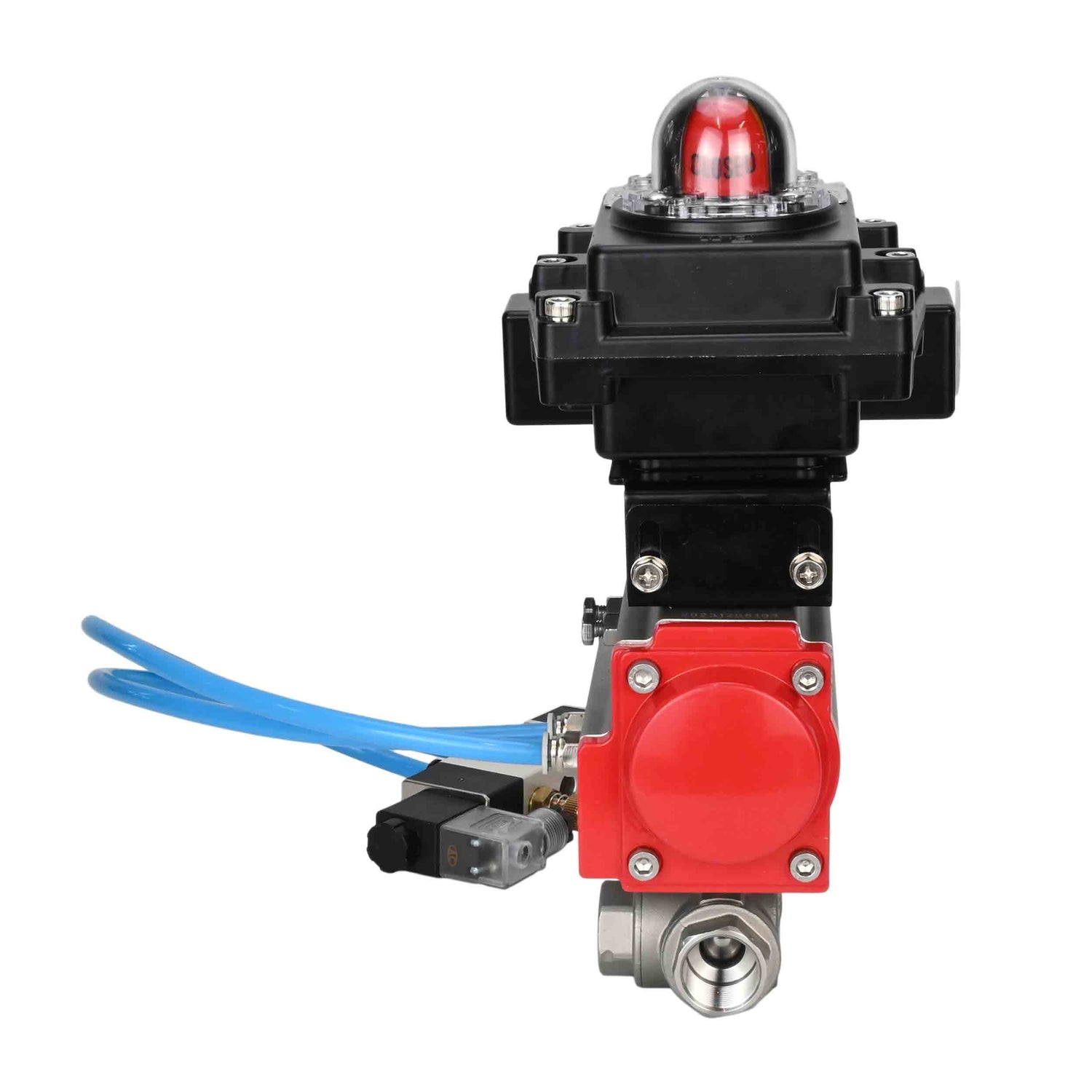 Kugelhähne Elephant BV3232P(4pc)-SP-3WL-T-ISO-H, Gehäusematerial - Edelstahl AISI 316, Dichtung - PTFE / PTFE / Teflon, mit pneumatischem Antrieb mit Rückstellfedern PA-SA, 4V320-10 220V, LSU APL-410N Ex