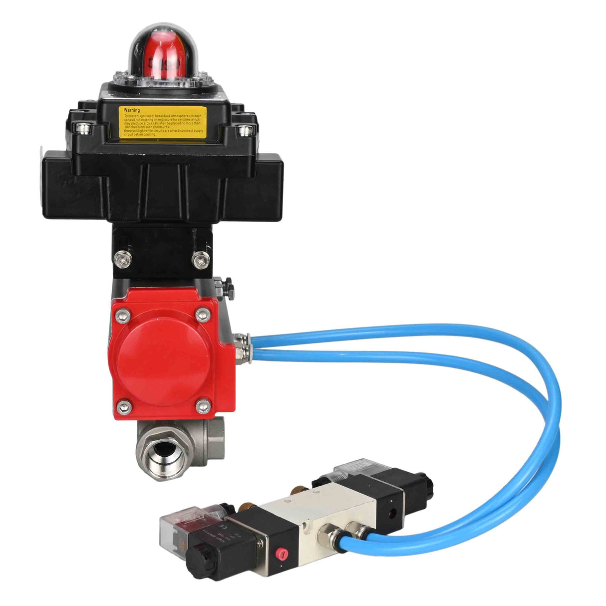 Kugelhähne Elephant BV3232P(4 Stück)-SP-3WL-T-ISO-H, Gehäusematerial - Edelstahl AISI 316, Dichtung - PTFE / PTFE / Teflon, mit pneumatischem Doppelwirkungsantrieb PA-DA, 4V320-08 220V, LSU APL-410N Ex
