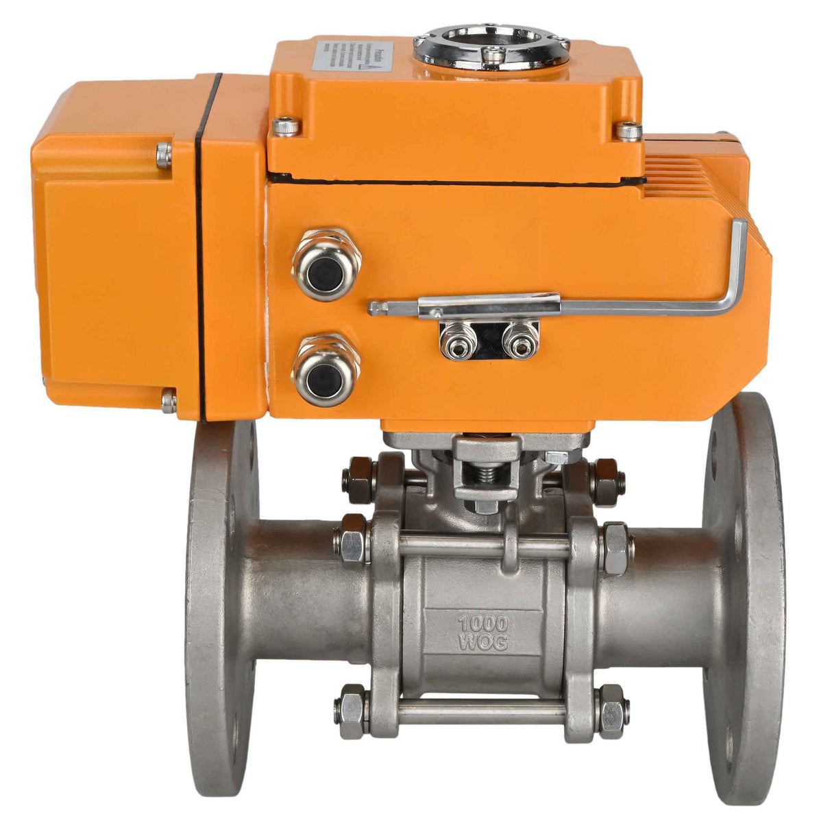 Kugelhähne Elephant BV3131P(3pc)-FP-F-ISO-H dreiteilig, voller Durchgang, geflanscht, Gehäuse - Edelstahl SS304, Dichtung - PTFE, mit 1/4-Umdrehungs-Elektroantrieb QT-N-EM-O1-380VAC-U1 380V HARK