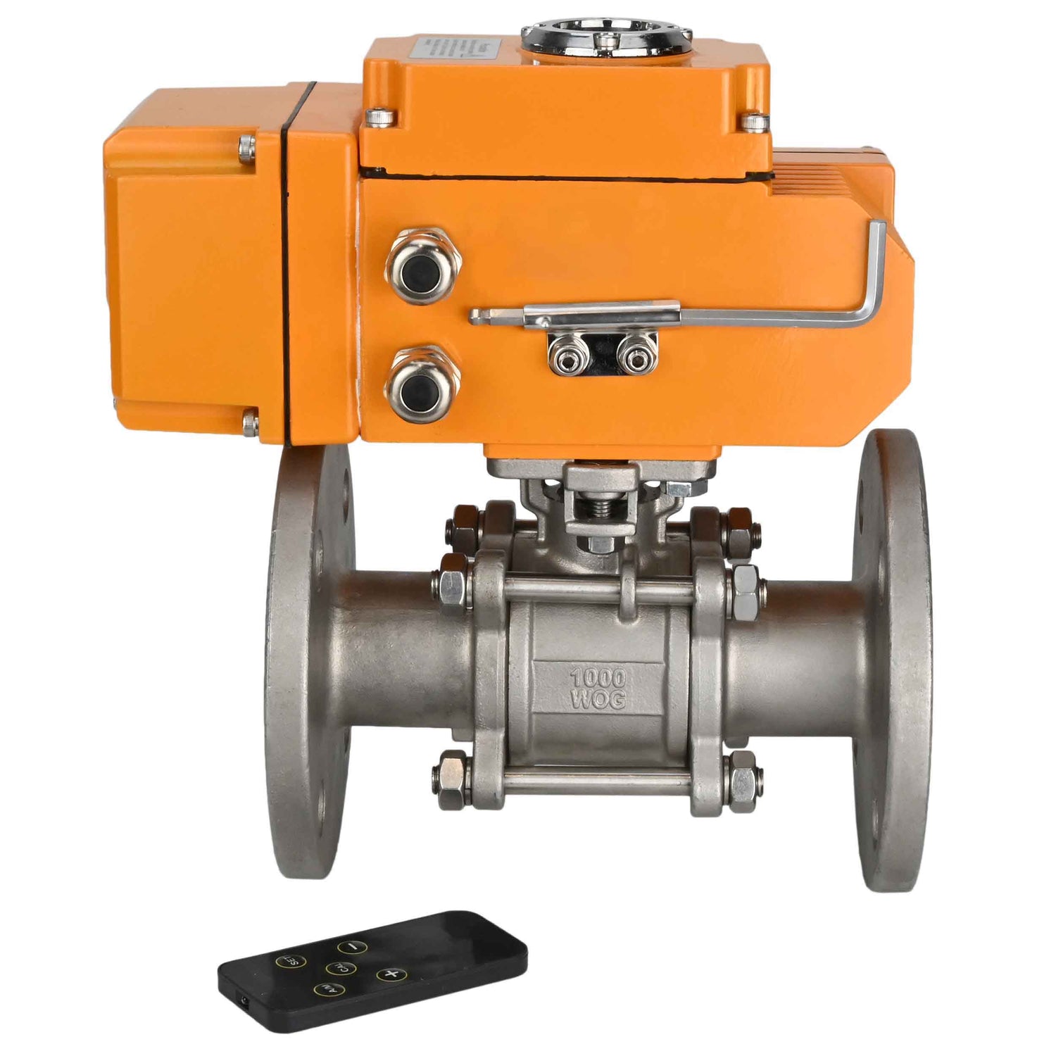 Kugelhähne Elephant BV3232P(3-teilig)-FP-F-ISO-H dreiteilig, voller Durchgang, geflanscht, Gehäuse - Edelstahl SS316, Dichtung - PTFE, mit 1/4-Umdrehungs-Elektroantrieb QT-N-EM-O1-380VAC-U1 380V HARK