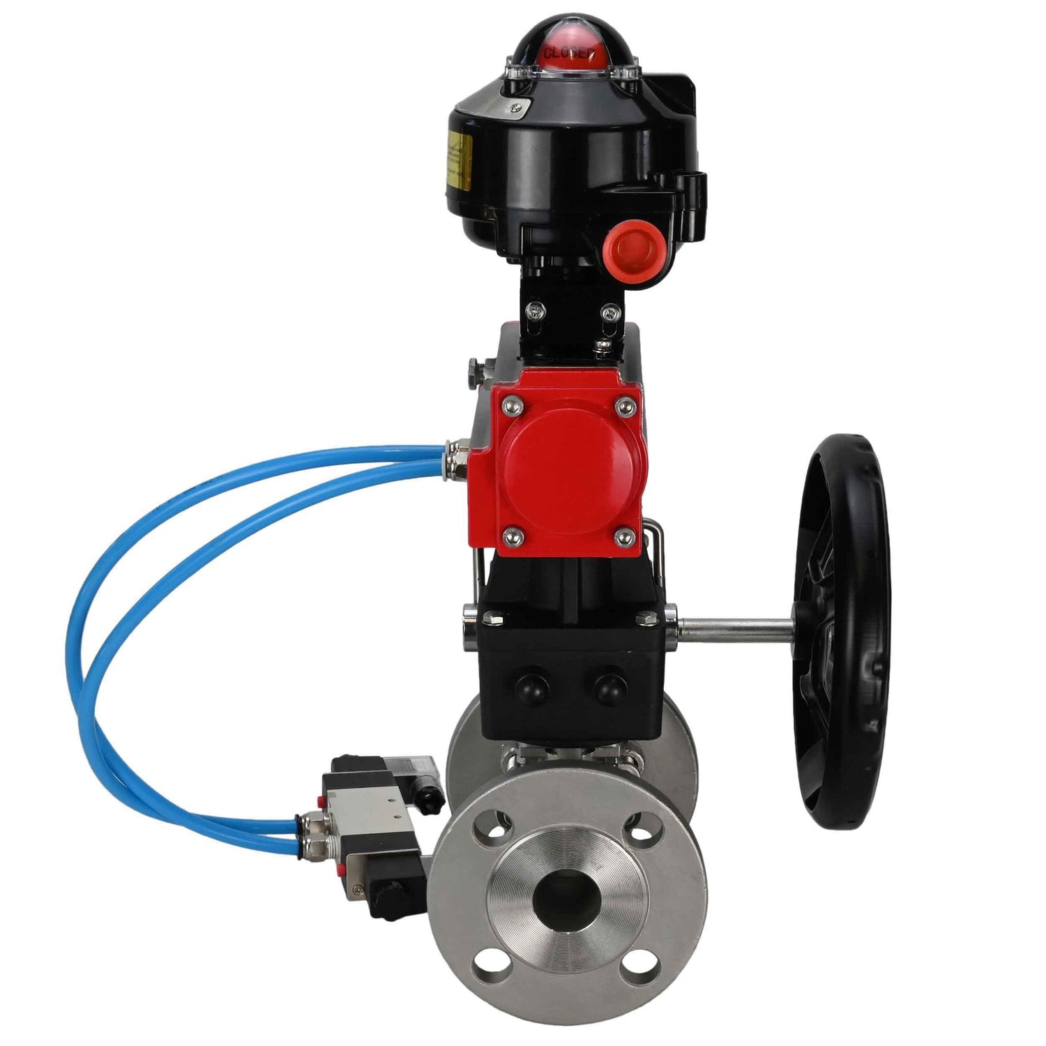 Kugelhähne Elephant BV3131P(3-teilig)-FP-F-ISO-Flansch, voller Durchgang, dreiteilig, Gehäuse aus Edelstahl. Stahl SS304, Dichtung - PTFE, mit pneumatischem Antrieb Elephant PA-DA 052-130 pneumatischer Verteiler 4V320-10 Getriebe MON LSU APL-510N-EX