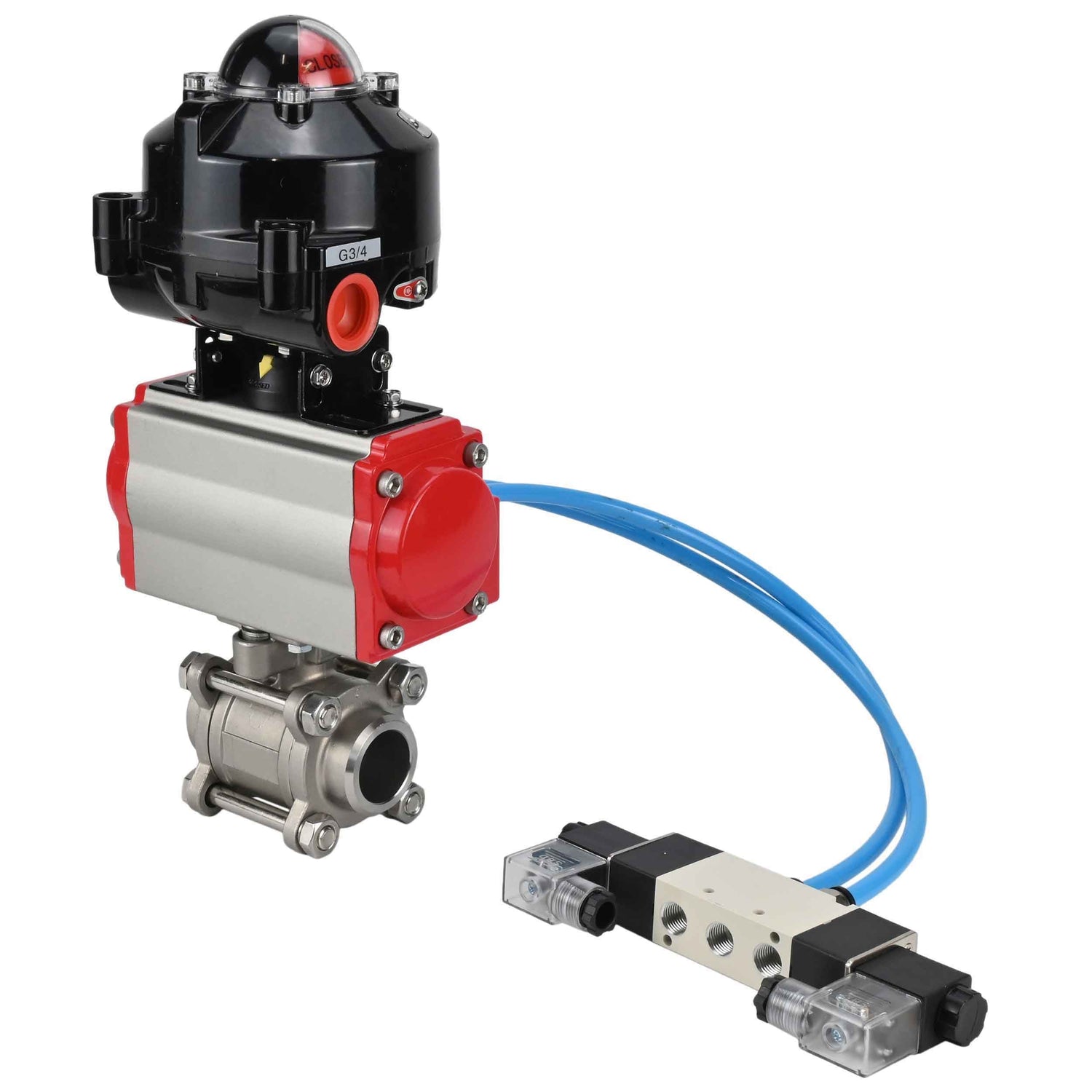 Kugelhähne Elephant BV3232P(3pc)-FP-W-ISO-H zum Schweißen, Vollbohrung, Gehäuse - Edelstahl SS316, Dichtung - PTFE, mit pneumatischem Antrieb Elephant PA-DA 052- 083 pneumatischer Verteiler 4V320-10 Anschluss DN10 LSU APL-510N-EX