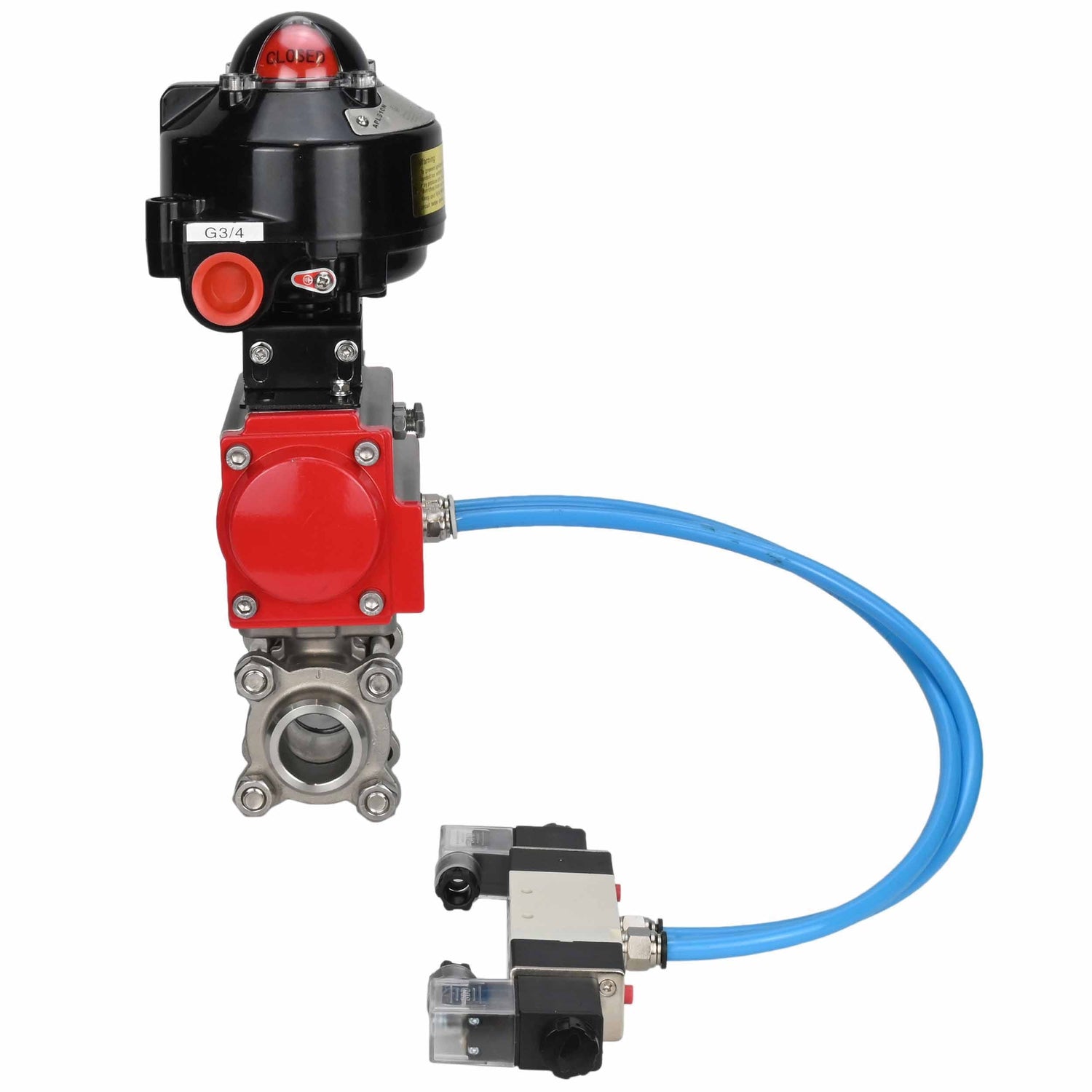 Kugelhähne Elephant BV3232P(3pc)-FP-W-ISO-H DN8-4" zum Schweißen, voller Durchgang, Gehäuse - Edelstahl SS316, Dichtung - PTFE, mit pneumatischem Antrieb Elephant PA-SA 052- 130 pneumatischer Verteiler 4V320-08 Anschluss DN8 LSU APL-510N-EX