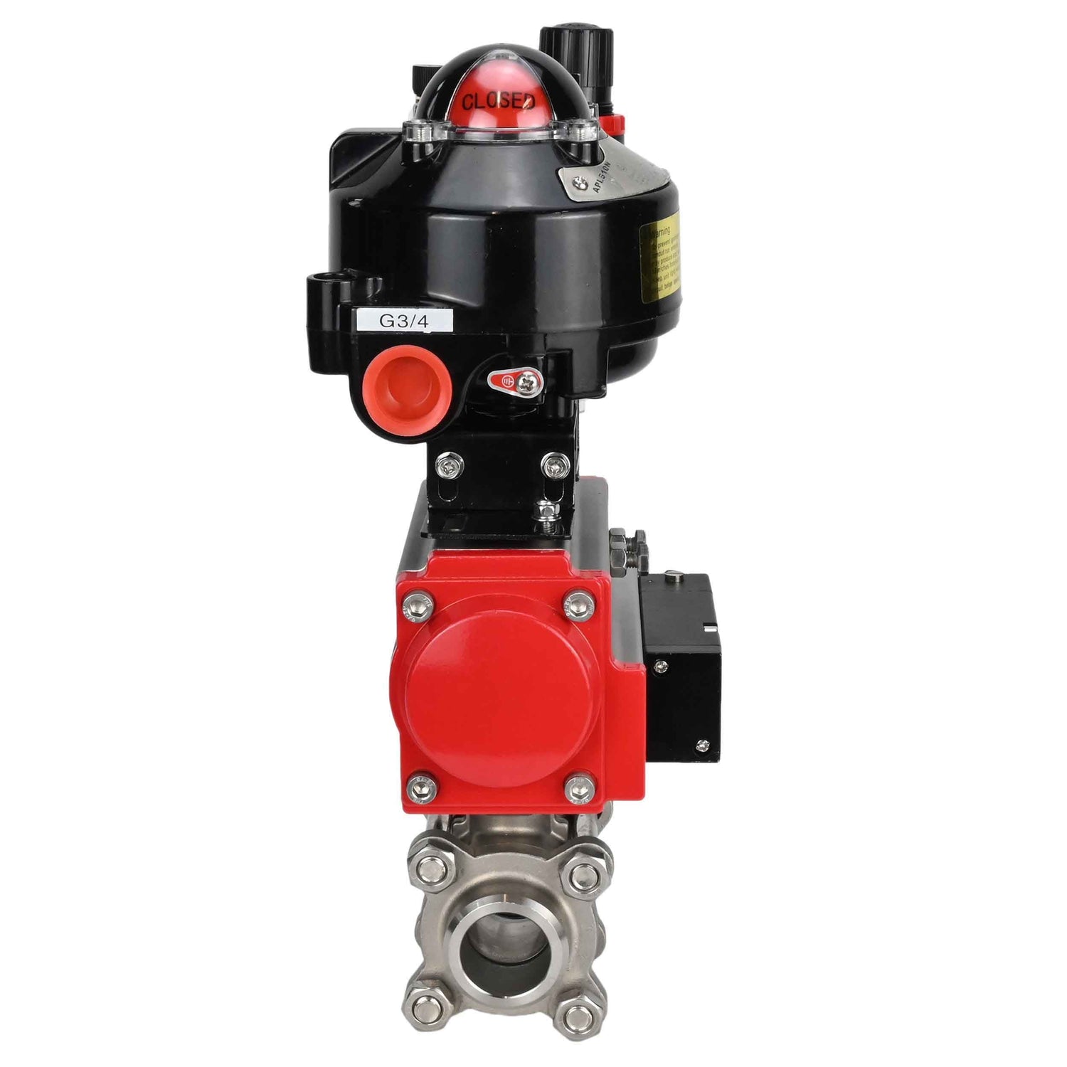 Kugelhähne Elephant BV3232P(3pc)-FP-W-ISO-H zum Schweißen, voller Durchgang, Gehäuse aus Edelstahl. Stahl SS316, Dichtung - PTFE, mit pneumatischem Antrieb Elephant PA-SA 052-130 pneumatischer Verteiler 4M310-08 24V ATU AFC2000 APL-510N-EX