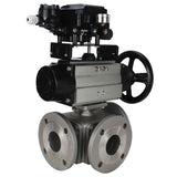 Ball valves Elephant BV3232P(4pc)-FP-3WL-F-ISO-H DN100 16 bar full bore, flanged, body - stainless steel SS316, ISO flange F10/F12, square 19x19, with double pneumatic actuator PA-DA-105-1 action and pneumatic positioner YT-1000RSN with feedback