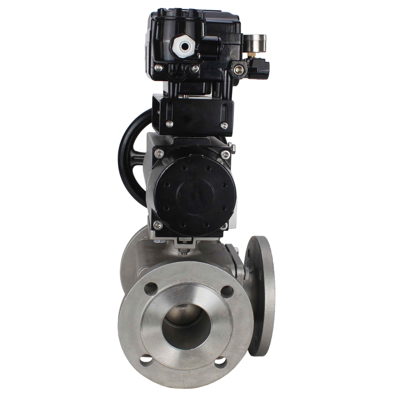 Ball valves Elephant BV3232P(4pc)-FP-3WL-F-ISO-H DN100 16 bar full bore, flanged, body - stainless steel SS316, ISO flange F10/F12, square 19x19, with double pneumatic actuator PA-DA-105-1 action and pneumatic positioner YT-1000RSN without feedback