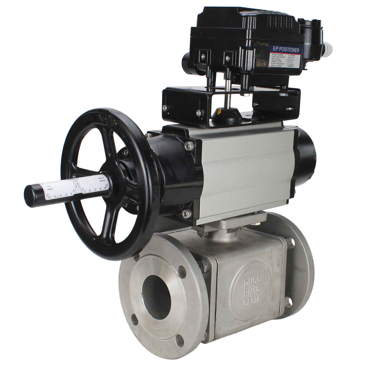 Ball valves Elephant BV3232P(4pc)-FP-3WL-F-ISO-H DN100 16 bar full bore, flanged, body - stainless steel SS316, ISO flange F10/F12, square 19x19, with double pneumatic actuator PA-DA-105-1 action and pneumatic positioner YT-1000RSN with feedback