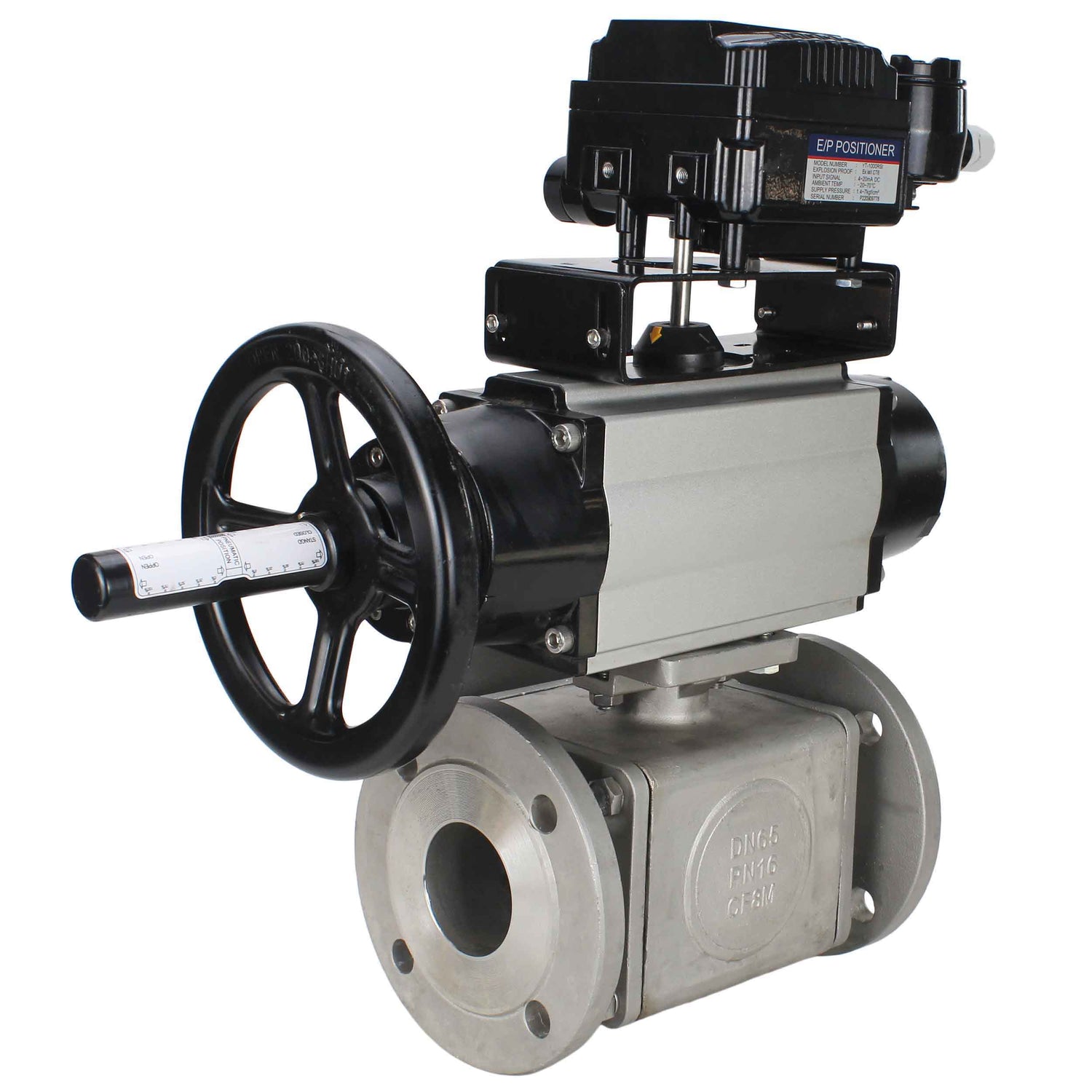 Ball valves Elephant BV3232P(4pc)-FP-3WL-F-ISO-H DN100 16 bar full bore, flanged, body - stainless steel SS316, ISO flange F10/F12, square 19x19, with double pneumatic actuator PA-DA-105-1 action and pneumatic positioner YT-1000RSN with feedback
