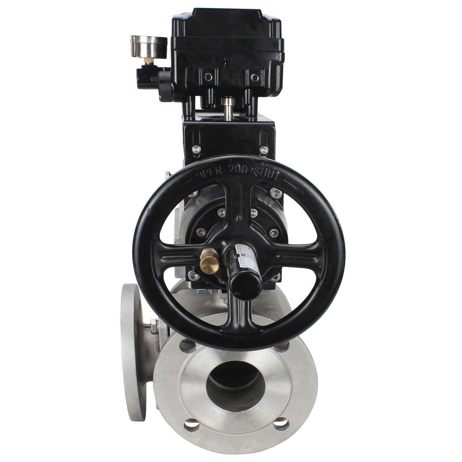 Ball valves Elephant BV3232P(4pc)-FP-3WL-F-ISO-H DN100 16 bar full bore, flanged, body - stainless steel SS316, ISO flange F10/F12, square 19x19, with double pneumatic actuator PA-DA-105-1 action and pneumatic positioner YT-1000RSN with feedback