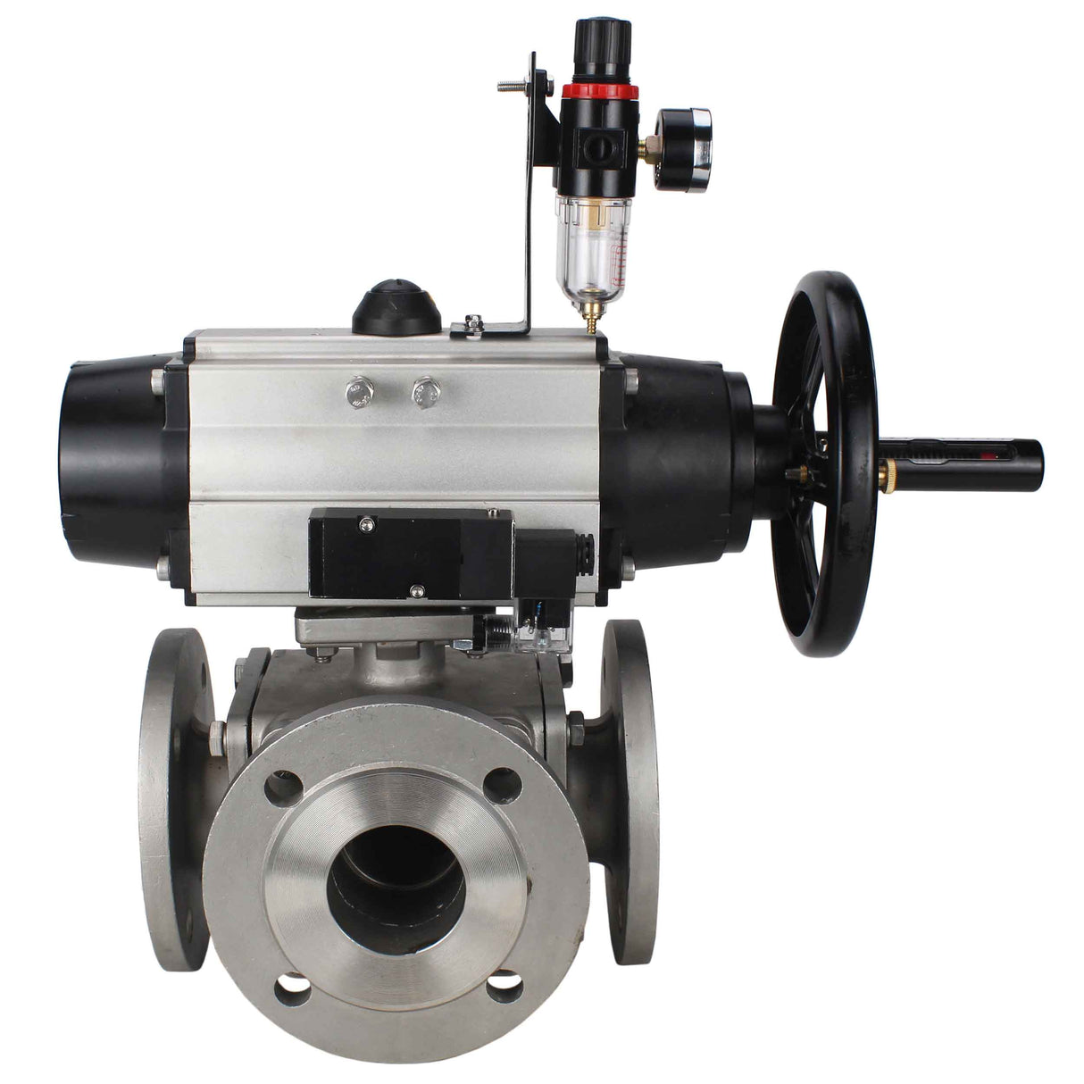 Ball valves Elephant BV3232P(4pc)-FP-3WL-F-ISO-H DN100 16 bar full bore, flanged, body - stainless steel SS316, ISO flange F10/F12, square 19x19, with double pneumatic actuator PA-DA-105-1 action, pneumatic distributor 4M310-08 24V and ATU AFC2000