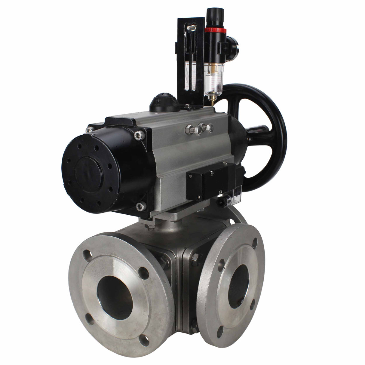 Ball valves Elephant BV3232P(4pc)-FP-3WL-F-ISO-H DN100 16 bar full bore, flanged, body - stainless steel SS316, ISO flange F10/F12, square 19x19, with double pneumatic actuator PA-DA-105-1 action, pneumatic distributor 4M310-08 24V and ATU AFC2000