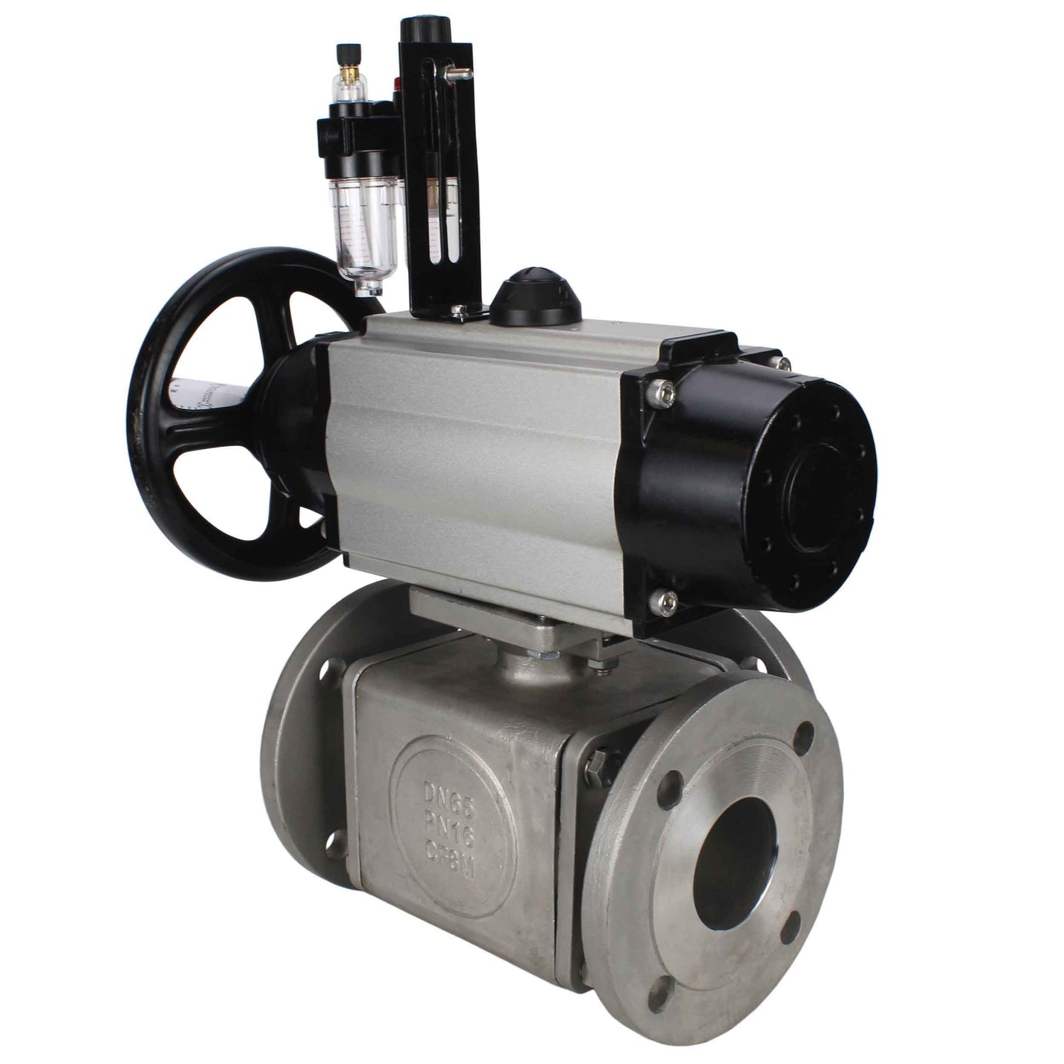 Ball valves Elephant BV3232P(4pc)-FP-3WL-F-ISO-H DN100 16 bar full bore, flanged, body - stainless steel SS316, ISO flange F10/F12, square 19x19, with double pneumatic actuator PA-DA-105-1 action, pneumatic distributor 4M310-08 NAMUR 24V and ATU AFC2000