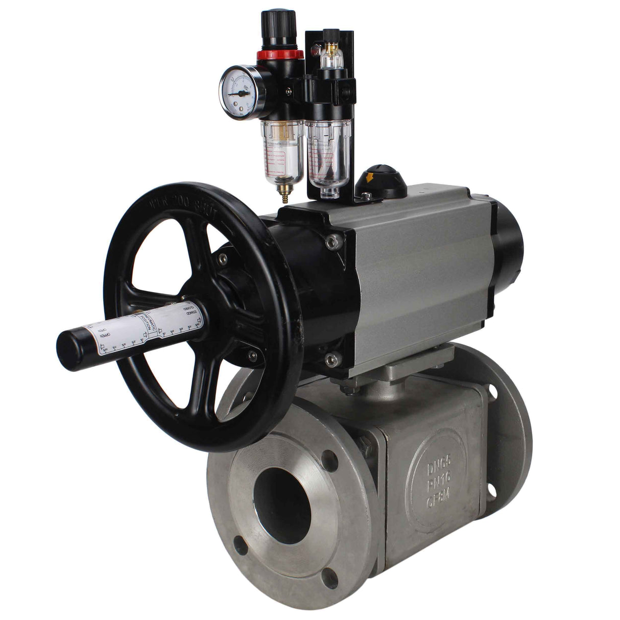 Ball valves Elephant BV3232P(4pc)-FP-3WL-F-ISO-H DN100 16 bar full bore, flanged, body - stainless steel SS316, ISO flange F10/F12, square 19x19, with double pneumatic actuator PA-DA-105-1 action, pneumatic distributor 4M310-08 24V and ATU AFC2000