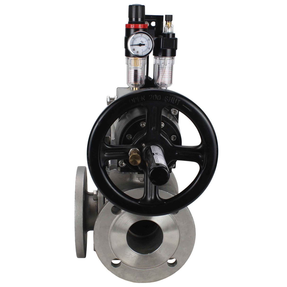 Ball valves Elephant BV3232P(4pc)-FP-3WL-F-ISO-H DN100 16 bar full bore, flanged, body - stainless steel SS316, ISO flange F10/F12, square 19x19, with double pneumatic actuator PA-DA-105-1 action, pneumatic distributor 4M310-08 24V and ATU AFC2000
