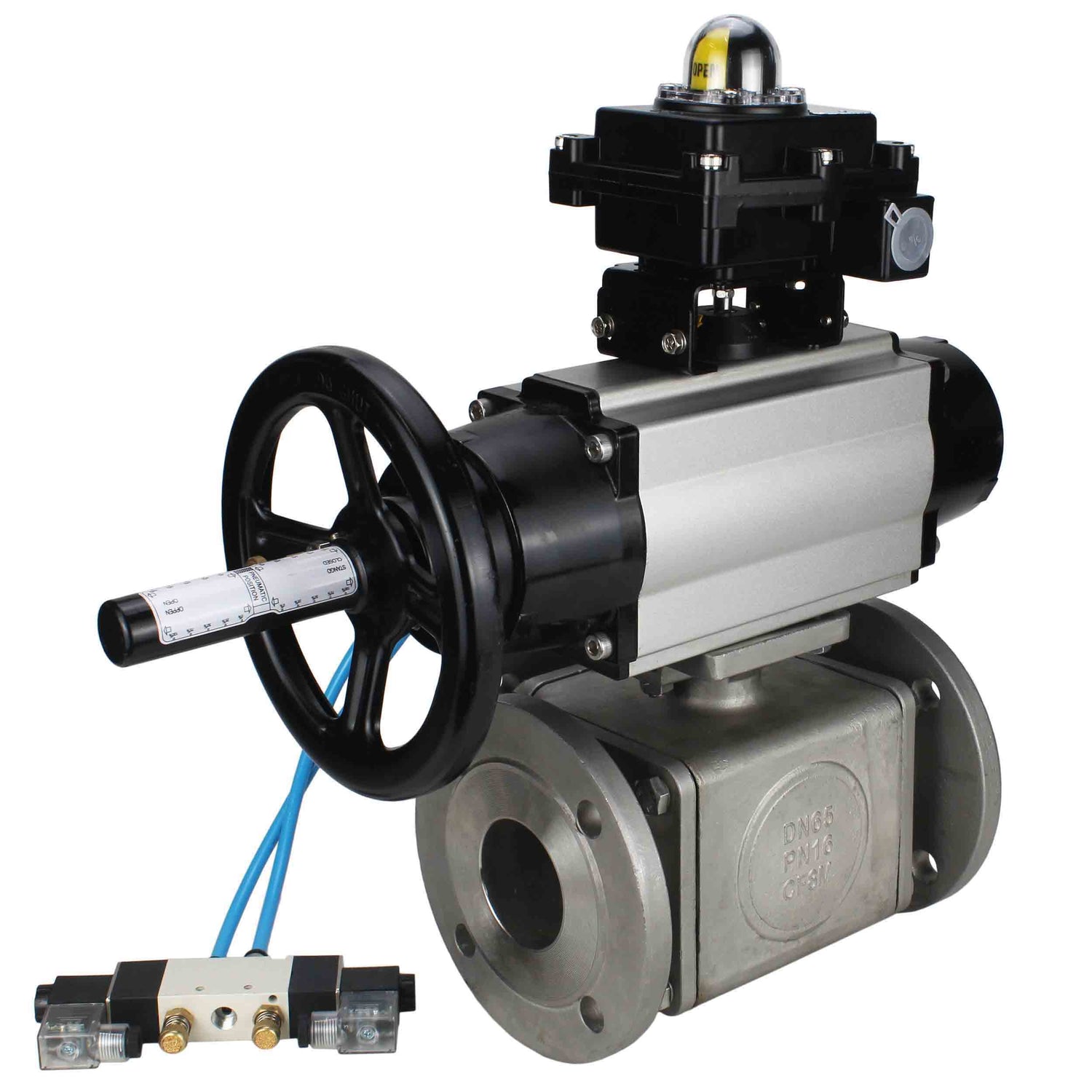 Ball valves Elephant BV3232P(4pc)-FP-3WL-F-ISO-H DN100 16 bar full bore, flanged, body - stainless steel SS316, ISO flange F10/F12, square 19x19, with double pneumatic actuator PA-DA-105-1 action, pneumatic distributor 4V320-10 220V and LSU APL-410N E