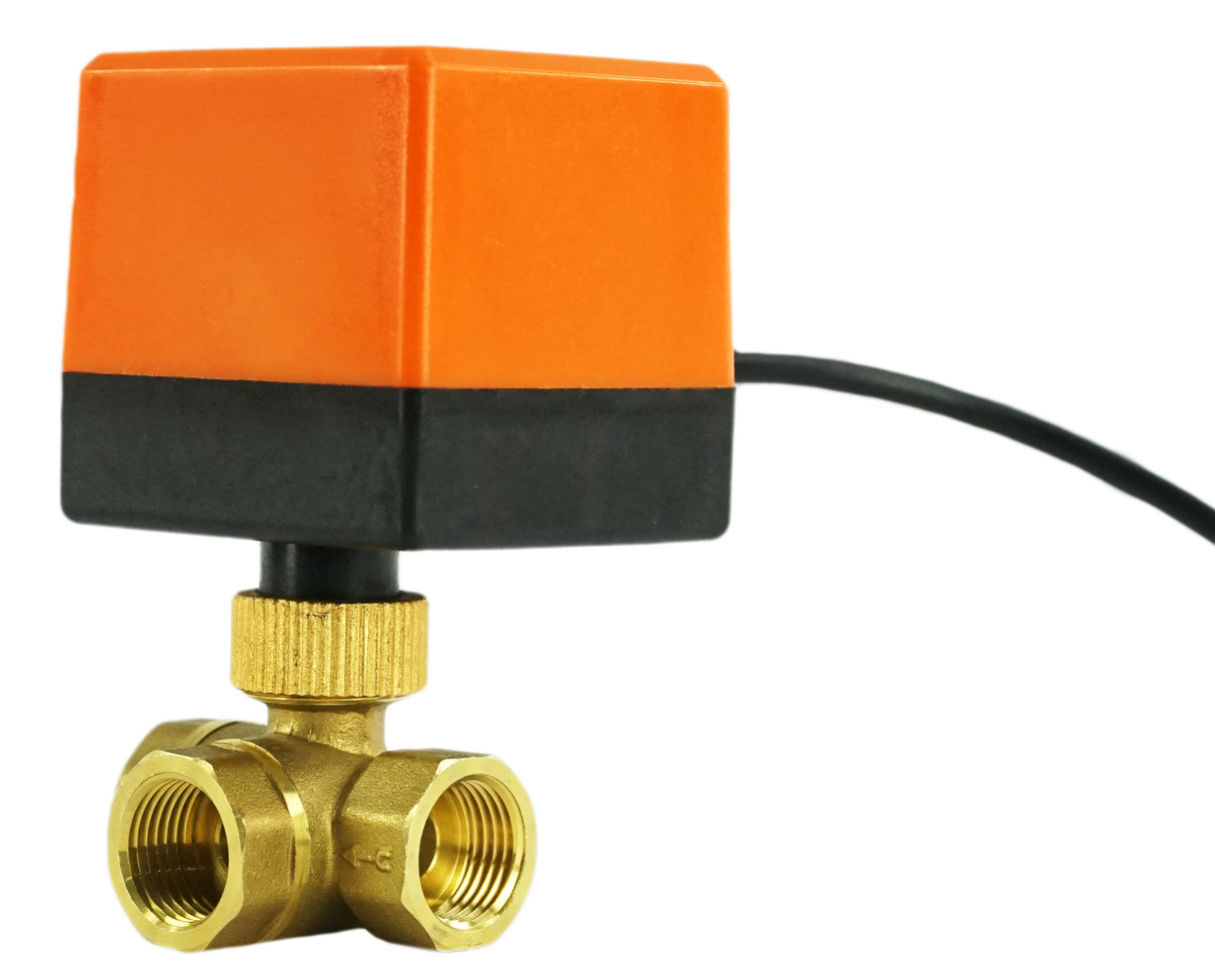 Messingkugel-3-Wege-Ventil mit NPT/BSP-T-Gewinde und Standardanschluss Elephant RP.BRASS.120.MM 232 PSI mit elektrisch betätigter 110 VAC ohne Endschalter