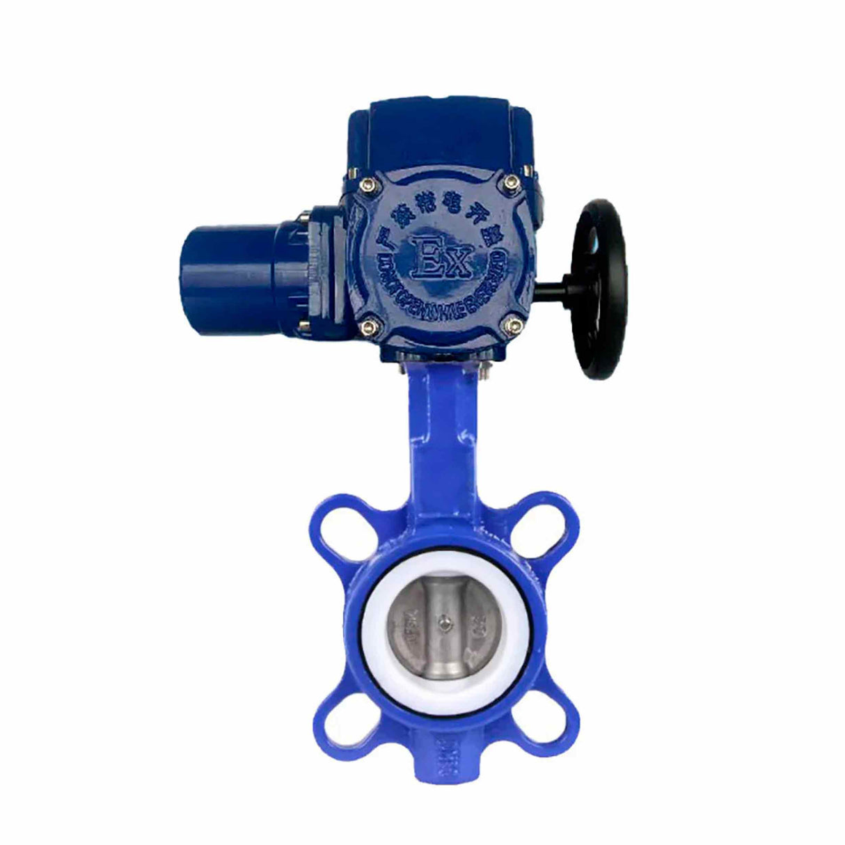 Wasser-Drosselklappe Elephant WCB-316L-PTFE Gehäusematerial - Kohlenstoffstahl WCB, Scheibenmaterial - Edelstahl AISI 316L, Dichtung - PTFE mit elektrischem 1/4-Drehantrieb Elephant QT-W (M) EX 220V