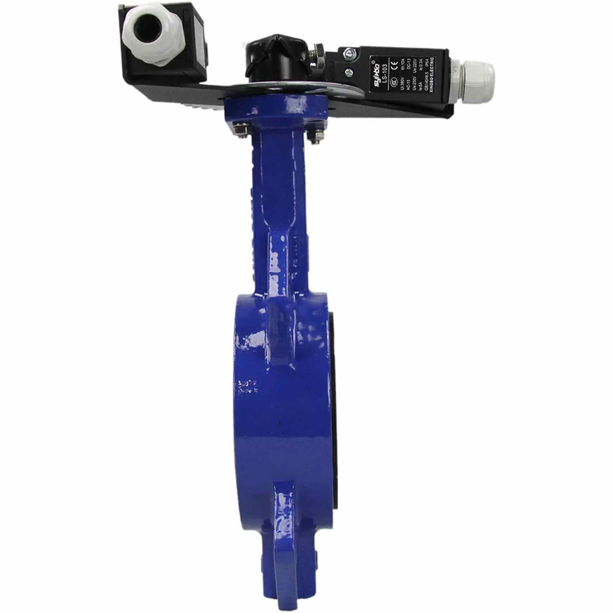 Wasser-Drosselklappe Elephant WCB-316L-EPDM Gehäusematerial - Kohlenstoffstahl WCB, Scheibenmaterial - Edelstahl aisi 316l, Dichtung - EPDM mit Griff, zwei Endschaltern LS-103 250V und einer Halterung für die Montage der Endschalter