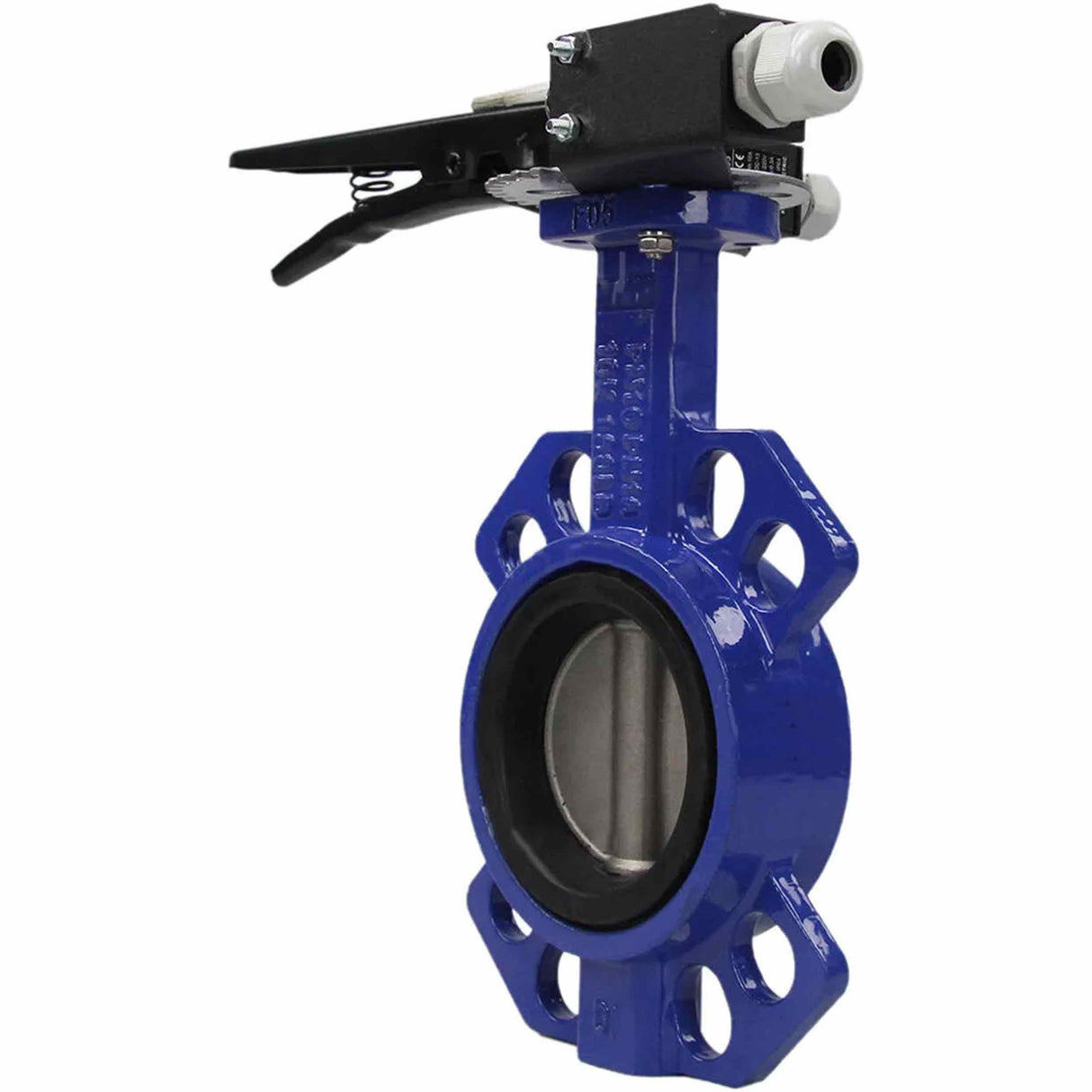 Wasser-Drosselklappe Elephant WCB-316L-EPDM Gehäusematerial - Kohlenstoffstahl WCB, Scheibenmaterial - Edelstahl aisi 316l, Dichtung - EPDM mit Griff, zwei Endschaltern LS-103 250V und einer Halterung für die Montage der Endschalter