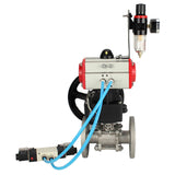 Kugelhähne Elephant BV3131P(3pc)-FP-F-ISO-H, Gehäusematerial - Edelstahl AISI 304, Dichtung - PTFE / PTFE / Teflon, mit pneumatischem Doppelwirkungsantrieb PA-DA, 4V320-10 220V, Handrad MON, ATU AFC2000