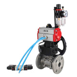 Kugelhähne Elephant BV3131P(3pc)-FP-F-ISO-H, Gehäusematerial - Edelstahl AISI 304, Dichtung - PTFE / PTFE / Teflon, mit pneumatischem Doppelwirkungsantrieb PA-DA, 4V320-10 220V, Handrad MON, ATU AFC2000