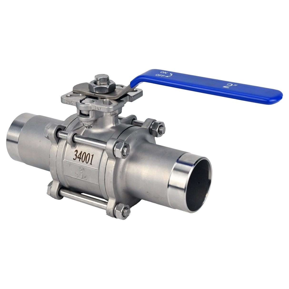 Kugelhähne Elephant BV3131P(3pc)-FP-W-ISO-H Edelstahl SS304, voller Durchgang, dreiteilig, Dichtung - PTFE, geschweißt, mit Griff