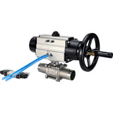 Kugelhähne Elephant BV3232P(3pc)-FP-W-ISO-H LANG, Gehäusematerial - Edelstahl AISI 316, Dichtung - PTFE / PTFE / Teflon, mit pneumatischem Doppelwirkungsantrieb PA-DA-105-1, 4V320-08 220V