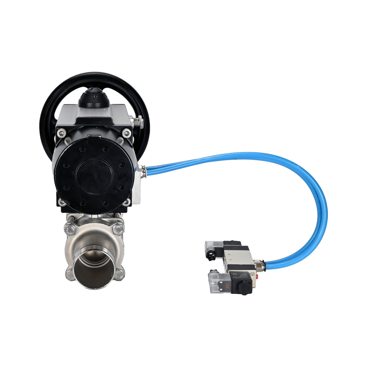 Kugelhähne Elephant BV3232P(3pc)-FP-W-ISO-H LANG, Gehäusematerial - Edelstahl AISI 316, Dichtung - PTFE / PTFE / Teflon, mit pneumatischem Doppelwirkungsantrieb PA-DA-105-1, 4V320-08 220V