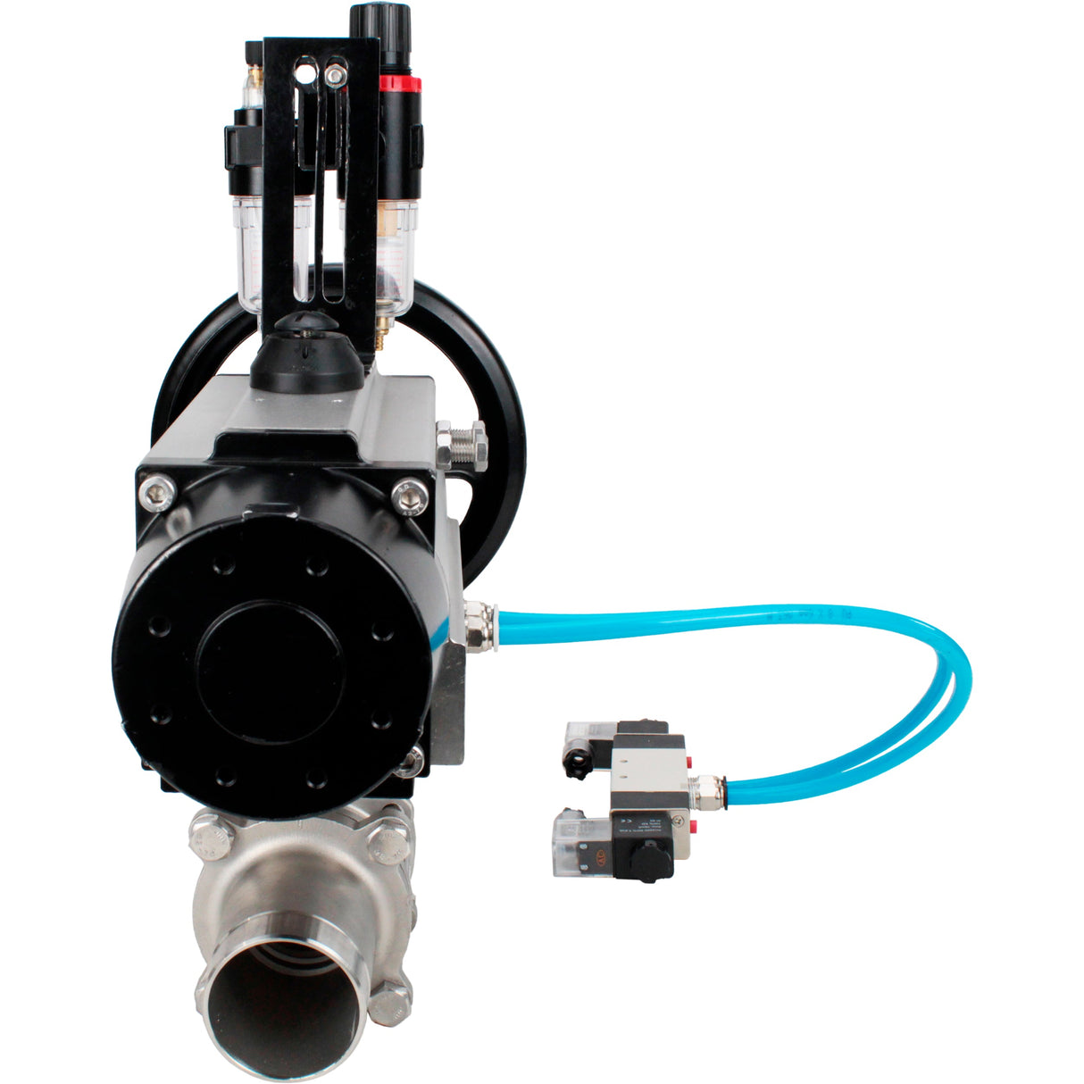 Kugelhähne Elephant BV3232P(3pc)-FP-W-ISO-H LANG, Gehäusematerial - Edelstahl AISI 316, Dichtung - PTFE / PTFE / Teflon, mit pneumatischem Doppelwirkungsantrieb PA-DA-105-1, 4V320-08 220V, ATU AFC2000