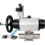 Kugelhähne Elephant BV3232P(3pc)-FP-W-ISO-H LANG, Gehäusematerial - Edelstahl AISI 316, Dichtung - PTFE / PTFE / Teflon, mit pneumatischem Doppelwirkungsantrieb PA-DA-105-1, 4V320-08 220V, ATU AFC2000
