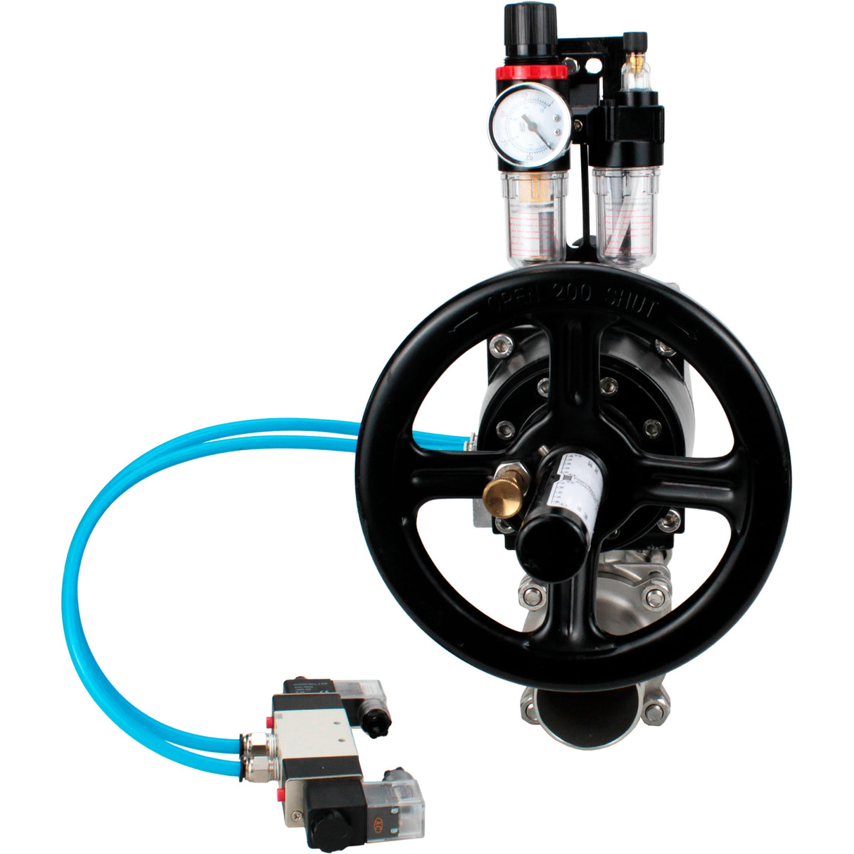 Kugelhähne Elephant BV3232P(3pc)-FP-W-ISO-H LANG, Gehäusematerial - Edelstahl AISI 316, Dichtung - PTFE / PTFE / Teflon, mit pneumatischem Doppelwirkungsantrieb PA-DA-105-1, 4V320-08 220V, ATU AFC2000