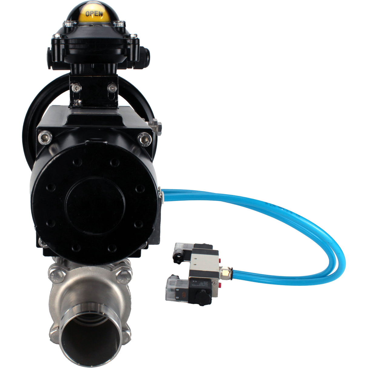 Kugelhähne Elephant BV3232P(3pc)-FP-W-ISO-H LONG, Gehäusematerial - Edelstahl AISI 316, Dichtung - PTFE / PTFE / Teflon, mit pneumatischem Doppelwirkungsantrieb PA-DA-105-1, 4V320-08 220V, LSU APL-210N