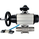 Kugelhähne Elephant BV3232P(3pc)-FP-W-ISO-H LONG, Gehäusematerial - Edelstahl AISI 316, Dichtung - PTFE / PTFE / Teflon, mit pneumatischem Doppelwirkungsantrieb PA-DA-105-1, 4V320-08 220V, LSU APL-210N