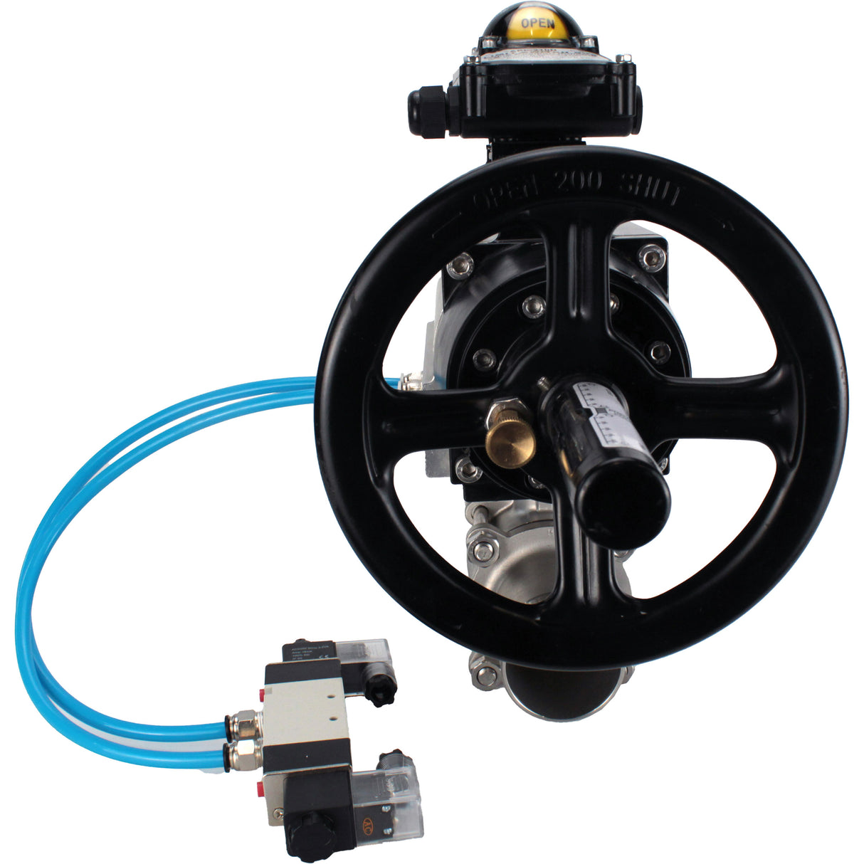 Kugelhähne Elephant BV3232P(3pc)-FP-W-ISO-H LONG, Gehäusematerial - Edelstahl AISI 316, Dichtung - PTFE / PTFE / Teflon, mit pneumatischem Doppelwirkungsantrieb PA-DA-105-1, 4V320-08 220V, LSU APL-210N