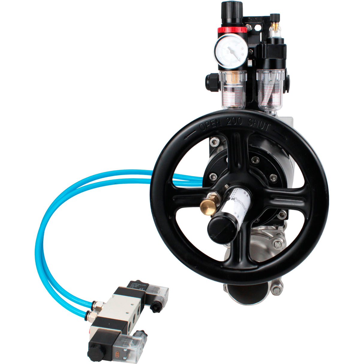 Kugelhähne Elephant BV3232P(3pc)-FP-W-ISO-H LANG, Gehäusematerial - Edelstahl AISI 316, Dichtung - PTFE / PTFE / Teflon, mit pneumatischem Antrieb Doppelwirkung PA-DA-105-1, 4V320-08 220V, LSU APL-210N, ATU AFC2000