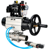 Kugelhähne Elephant BV3232P(3pc)-FP-W-ISO-H LANG, Gehäusematerial - Edelstahl AISI 316, Dichtung - PTFE / PTFE / Teflon, mit pneumatischem Doppelwirkungsantrieb PA-DA-105-1, 4V320-08 220V, LSU APL-410N Ex, ATU AFC2000