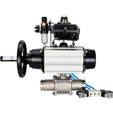 Kugelhähne Elephant BV3232P(3pc)-FP-W-ISO-H LANG, Gehäusematerial - Edelstahl AISI 316, Dichtung - PTFE / PTFE / Teflon, mit pneumatischem Doppelwirkungsantrieb PA-DA-105-1, 4V320-08 220V, LSU APL-410N Ex, ATU AFC2000