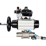 Kugelhähne Elephant BV3232P(3pc)-FP-W-ISO-H LANG, Gehäusematerial - Edelstahl AISI 316, Dichtung - PTFE / PTFE / Teflon, mit pneumatischem Doppelwirkungsantrieb PA-DA-105-1, 4V320-08 220V, LSU APL-410N Ex, ATU AFC2000