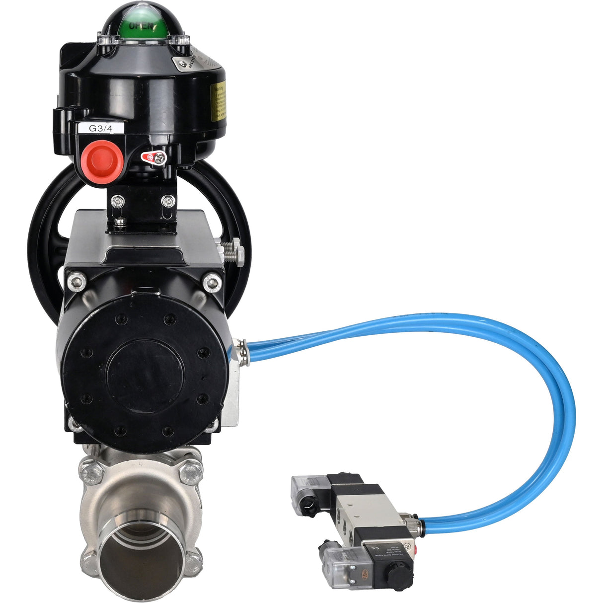 Kugelhähne Elephant BV3232P(3pc)-FP-W-ISO-H LANG, Gehäusematerial - Edelstahl AISI 316, Dichtung - PTFE / PTFE / Teflon, mit pneumatischem Doppelwirkungsantrieb PA-DA-105-1, 4V320-08 220V, LSU APL-510N Ex