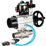 Kugelhähne Elephant BV3232P(3pc)-FP-W-ISO-H LANG, Gehäusematerial - Edelstahl AISI 316, Dichtung - PTFE / PTFE / Teflon, mit pneumatischem Doppelwirkungsantrieb PA-DA-105-1, 4V320-10 220V, LSU APL-510N Ex, ATU AFC2000