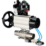 Kugelhähne Elephant BV3232P(3pc)-FP-W-ISO-H LANG, Gehäusematerial - Edelstahl AISI 316, Dichtung - PTFE / PTFE / Teflon, mit pneumatischem Doppelwirkungsantrieb PA-DA-105-1, 4V320-08 220V, LSU APL-510N Ex, ATU AFC2000