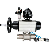 Kugelhähne Elephant BV3232P(3pc)-FP-W-ISO-H LANG, Gehäusematerial - Edelstahl AISI 316, Dichtung - PTFE / PTFE / Teflon, mit pneumatischem Doppelwirkungsantrieb PA-DA-105-1, 4V320-10 220V, LSU APL-510N Ex, ATU AFC2000