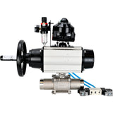 Kugelhähne Elephant BV3232P(3pc)-FP-W-ISO-H LANG, Gehäusematerial - Edelstahl AISI 316, Dichtung - PTFE / PTFE / Teflon, mit pneumatischem Doppelwirkungsantrieb PA-DA-105-1, 4V320-08 220V, LSU APL-510N Ex, ATU AFC2000