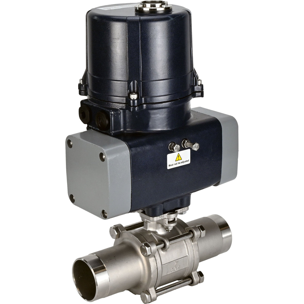 Kugelhähne Elephant BV3131P(3pc)-FP-W-ISO-H LANG voll durchgängig, geschweißt, Gehäuse - Edelstahl SS304, Dichtung - PTFE, mit elektrischem Vierteldrehantrieb Elephant QTSA-N-EM-O0-220VAC