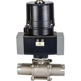 Kugelhähne Elephant BV3131P(3pc)-FP-W-ISO-H LANG voll durchgängig, geschweißt, Gehäuse - Edelstahl SS304, Dichtung - PTFE, mit elektrischem Vierteldrehantrieb Elephant QTSA-N-EM-O0-220VAC
